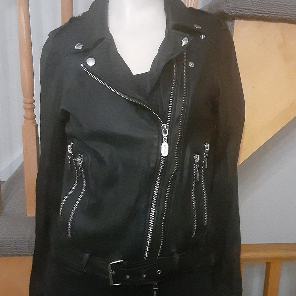 Prune Genuine Sheep Leather Black Biker Style Jacket- Women's Size Small